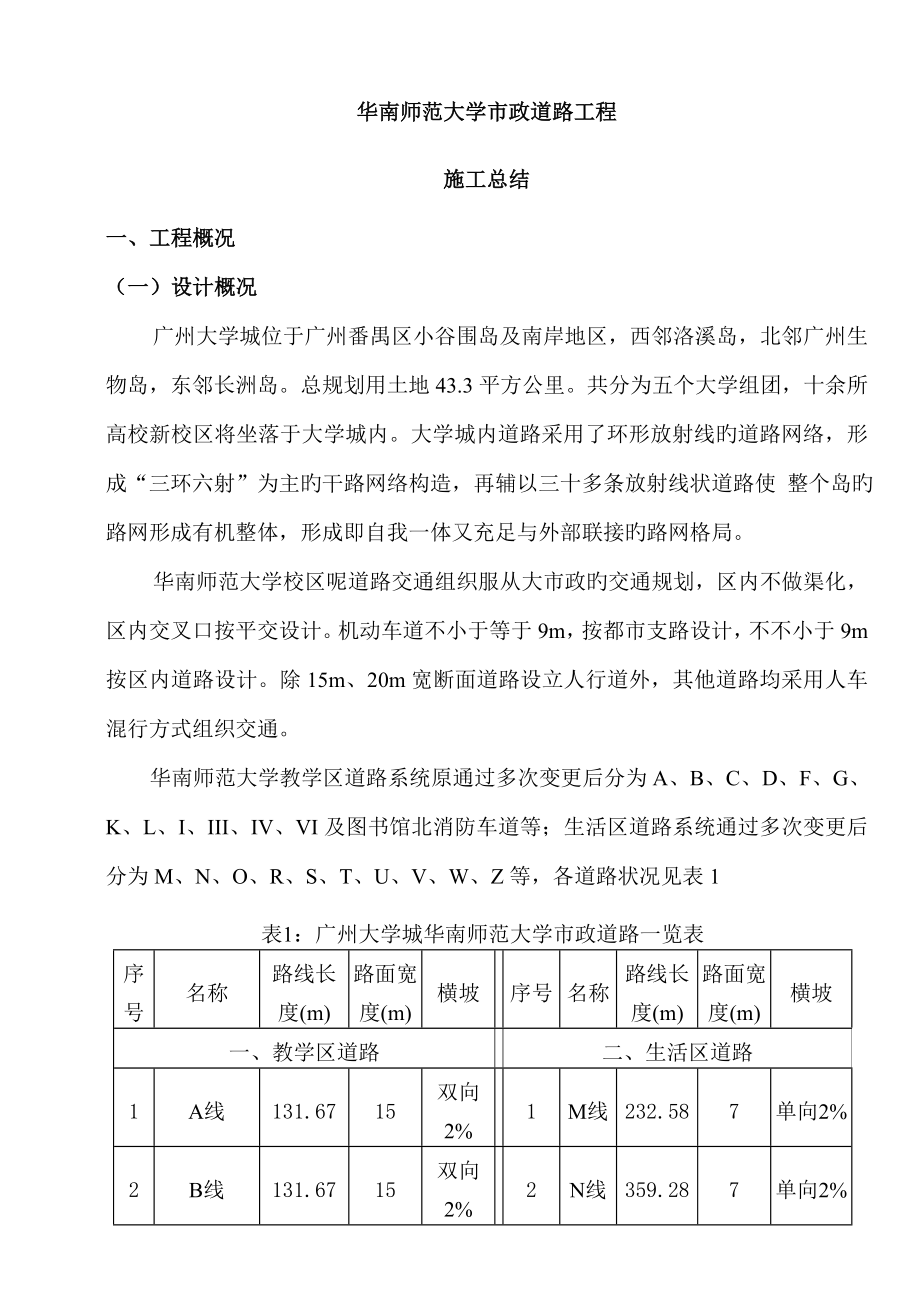 华南师范大学市政道路关键工程综合施工总结_第1页