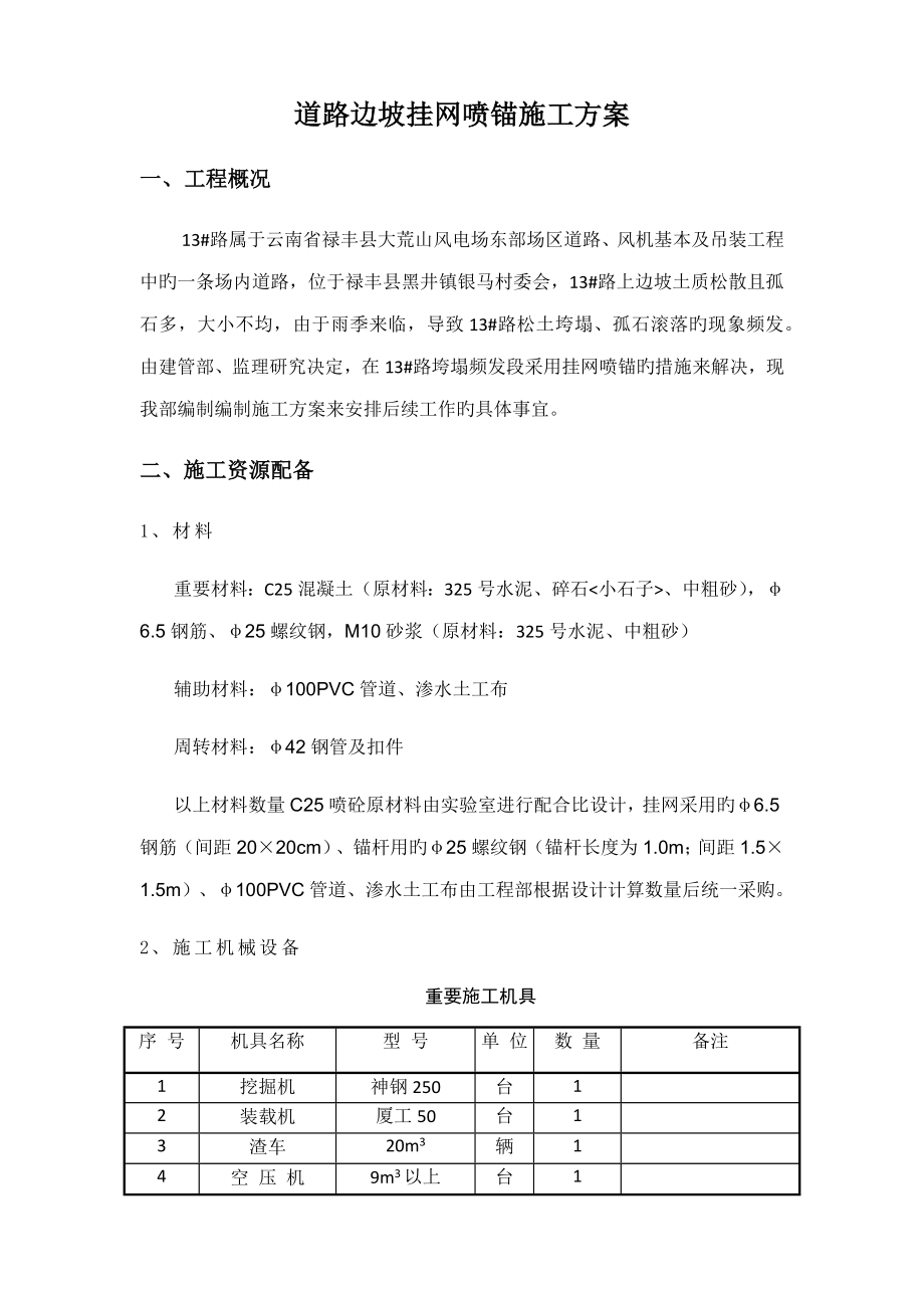 道路边坡挂网喷锚综合施工专题方案_第1页