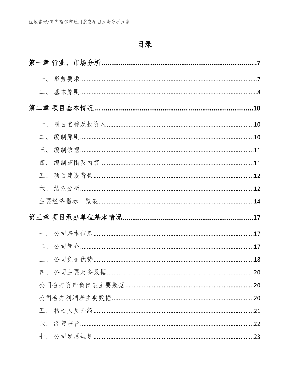 齐齐哈尔市通用航空项目投资分析报告_模板_第1页