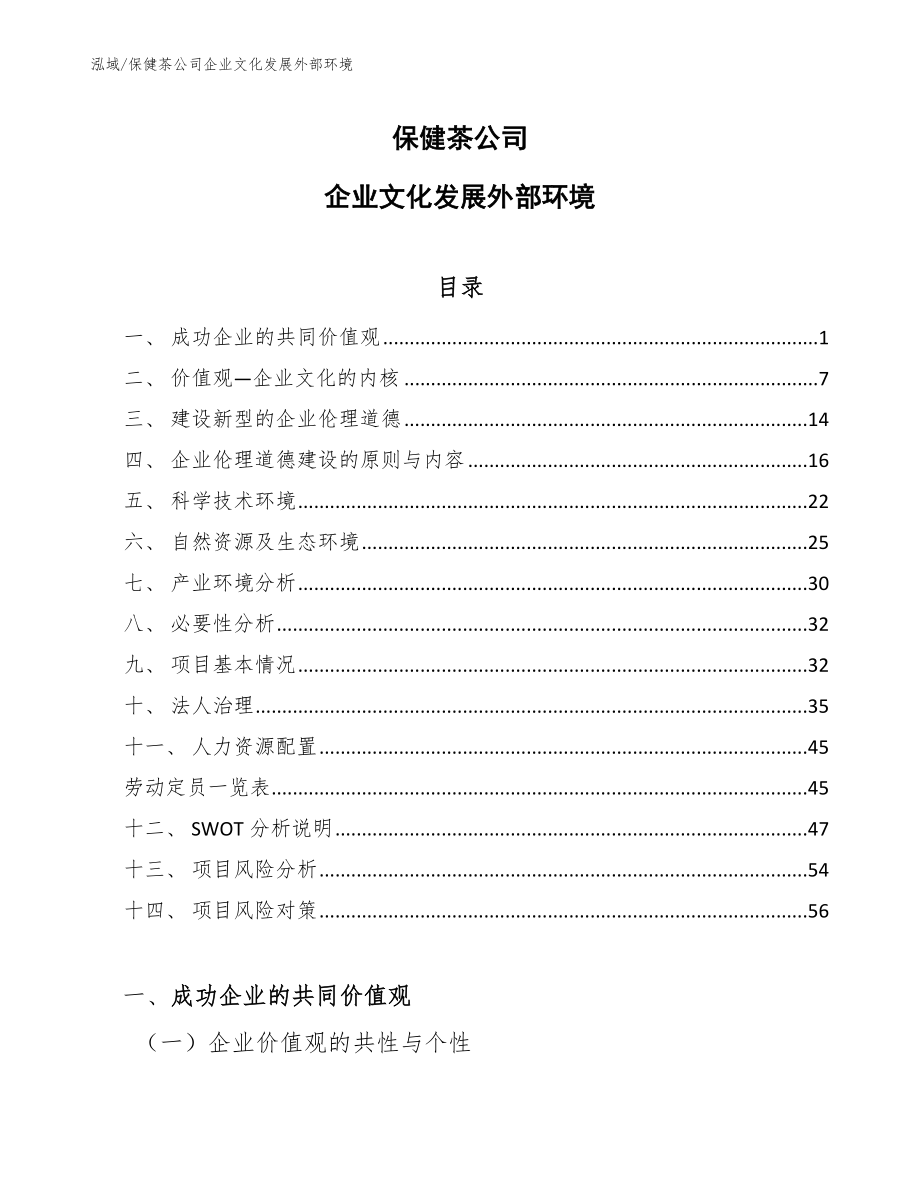 保健茶公司企业文化发展外部环境_第1页