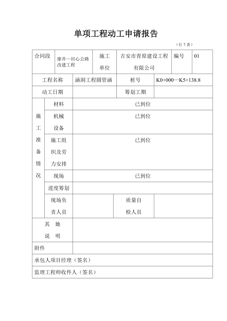 单项关键工程开工具体申请报告_第1页