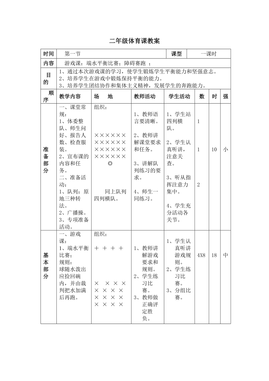 教案1(1) 游戲課：端水平衡比賽；障礙賽跑 ；_第1頁