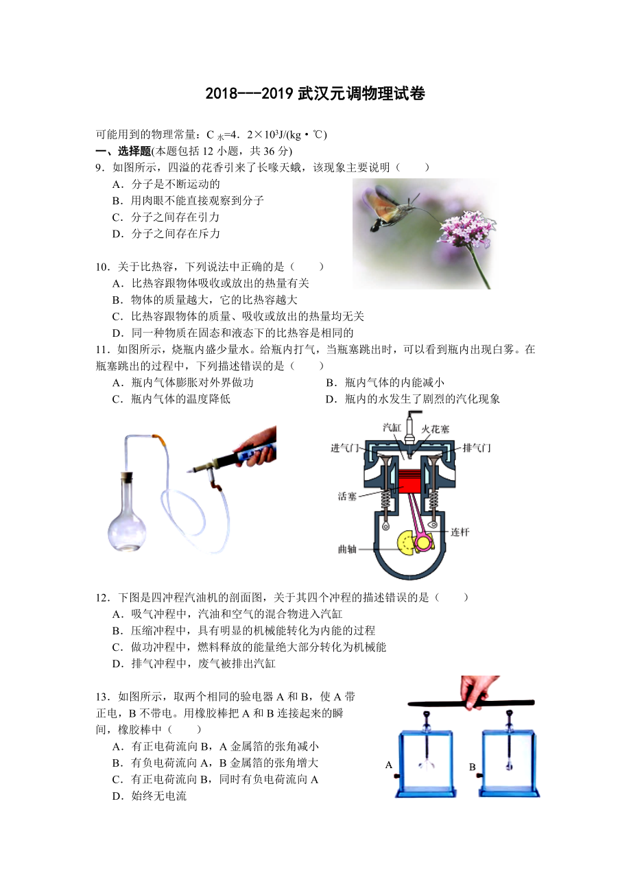 武汉市2019年元月调考物理试题超清版_第1页