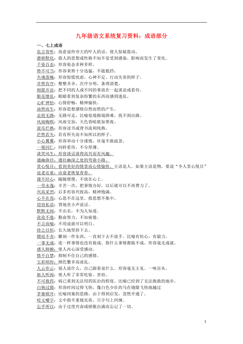 2021中考语文复习资料 标点成语病句 九年级语文系统复习资料 成语（读）_第1页