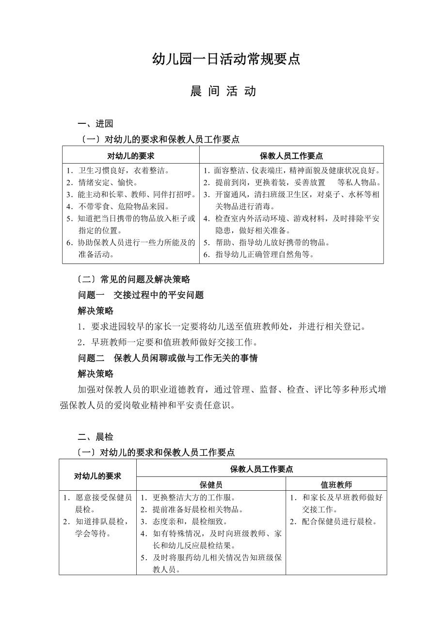 幼儿园一日活动常规要点_第1页