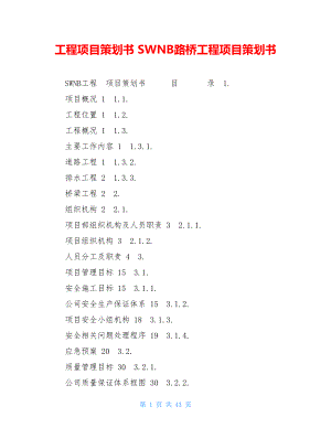 工程項(xiàng)目策劃書 SWNB路橋工程項(xiàng)目策劃書