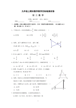 新湘版数学九年级上期期末测试