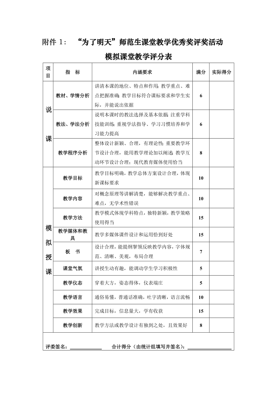 师范生教学技能大赛评分标准_第1页