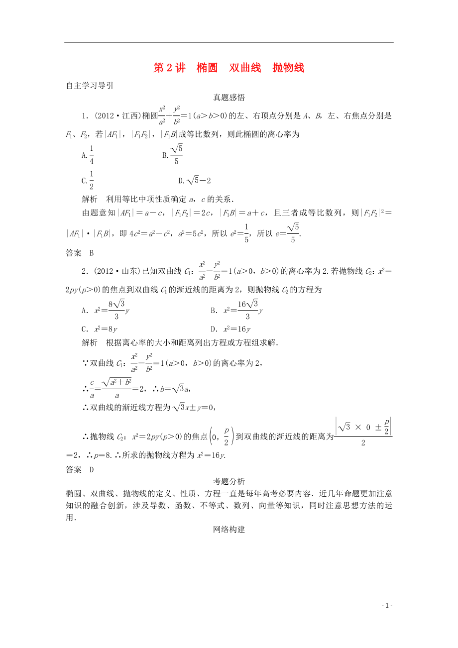 2021屆高三數(shù)學(xué)二輪復(fù)習(xí) 專題五 第2講 橢圓 雙曲線 拋物線教案_第1頁(yè)