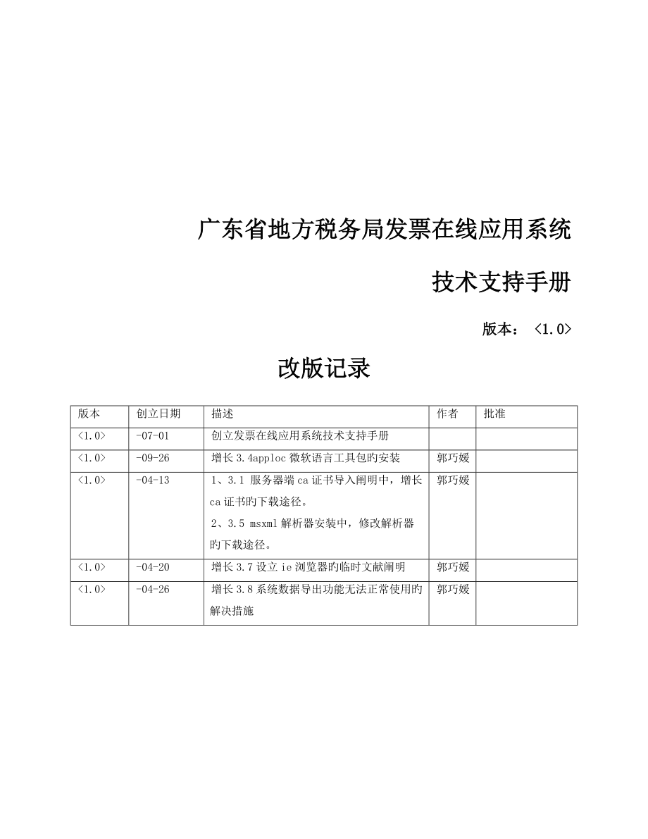 广东省地方税务局发票在线应用系统重点技术支持标准手册_第1页