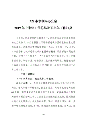 XX市水利局辦公室2019年上半年工作總結(jié)及下半年工作打算