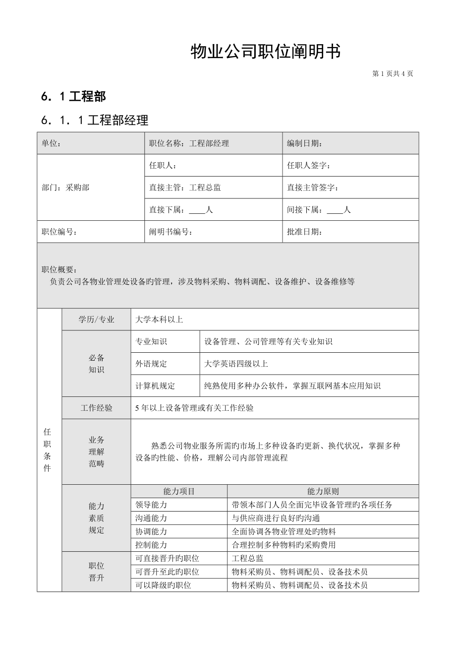 经典物业公司职务专项说明书_第1页