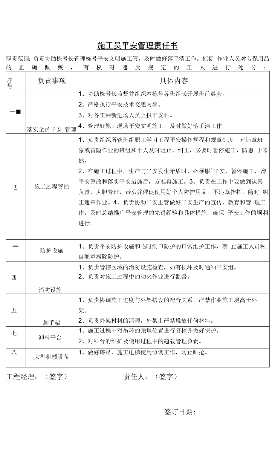 施工员安全管理责任书.docx_第1页