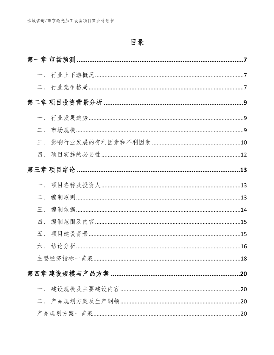 南京激光加工设备项目商业计划书_模板参考_第1页