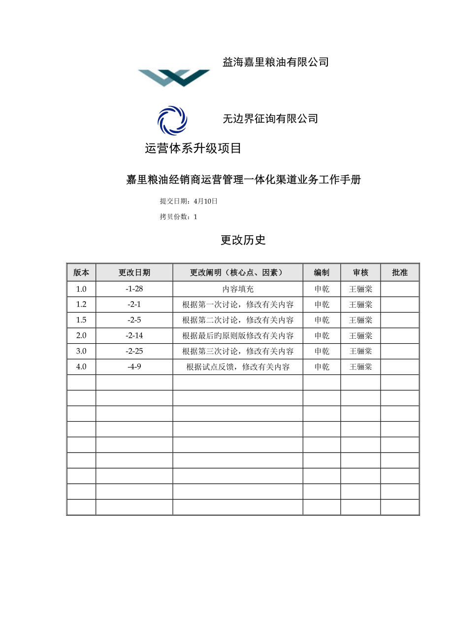 嘉里糧油經(jīng)銷商運營管理一體化渠道業(yè)務(wù)工作標(biāo)準(zhǔn)手冊_第1頁