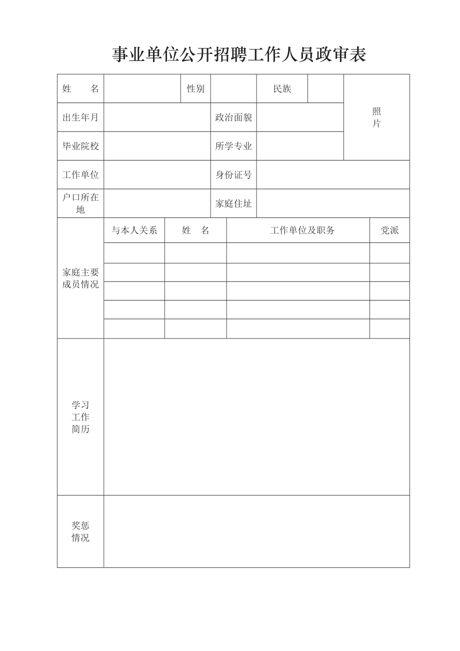 事業(yè)單位公開(kāi)招聘工作人員政審表.doc_第1頁(yè)