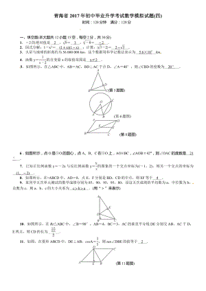 青海省初中毕业升学考试数学模拟试题(四)含答案
