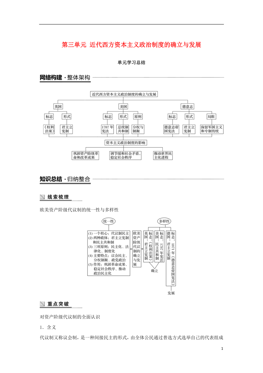 （江蘇專用）2018-2019學(xué)年高中歷史 第三單元 近代西方資本主義政治制度的確立與發(fā)展單元學(xué)習(xí)總結(jié)學(xué)案 新人教版必修1_第1頁(yè)