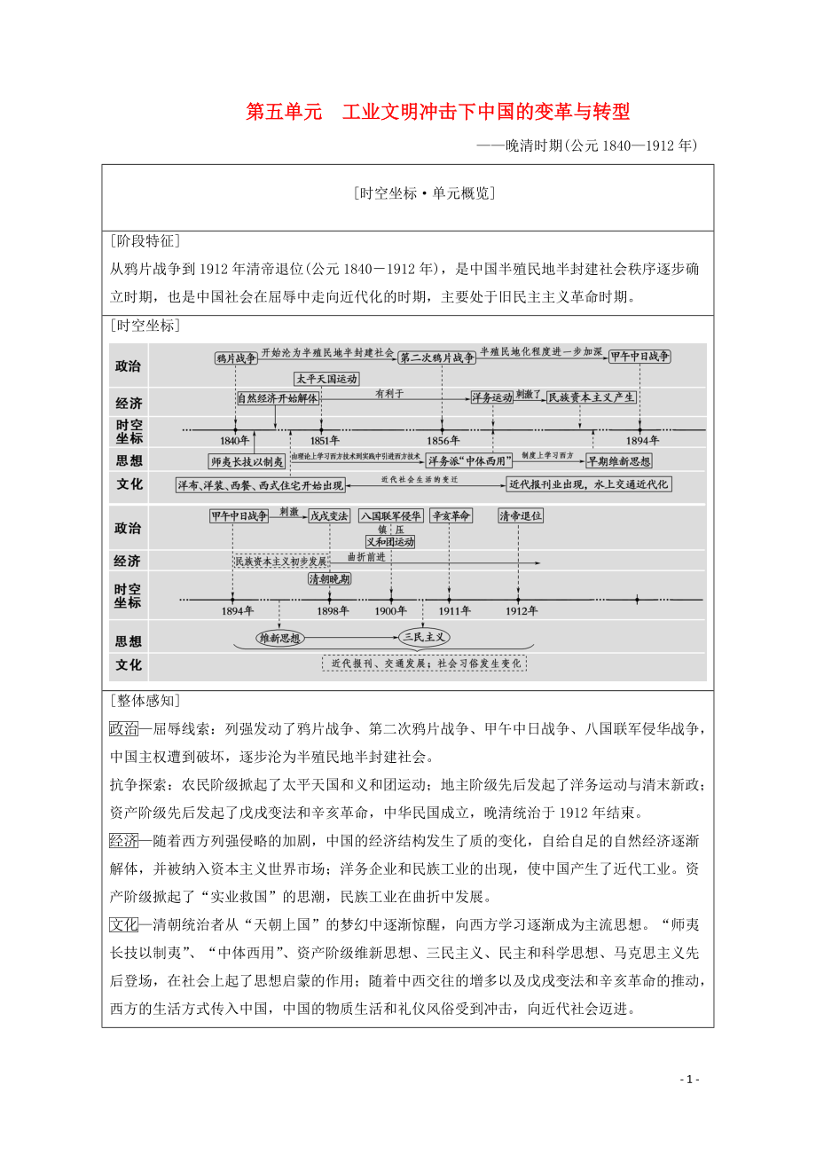 （通史版）2021版高考?xì)v史一輪復(fù)習(xí) 第2部分 第5單元 工業(yè)文明沖擊下中國的變革與轉(zhuǎn)型 第10講 1840－1912年反侵略、求民主的潮流教學(xué)案_第1頁