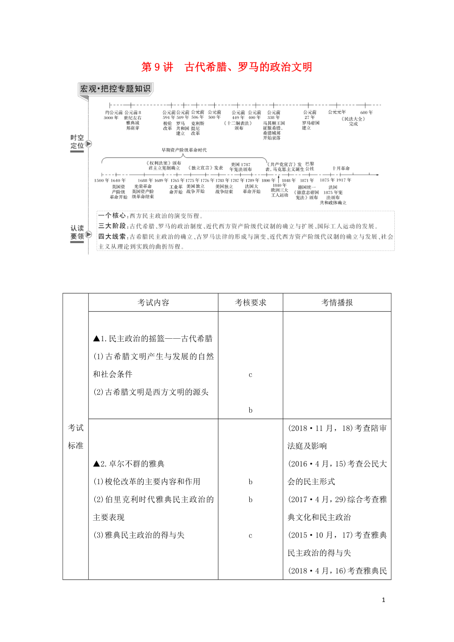 （浙江选考）2020版高考历史一轮复习 专题四 第9讲 古代希腊、罗马的政治文明学案_第1页