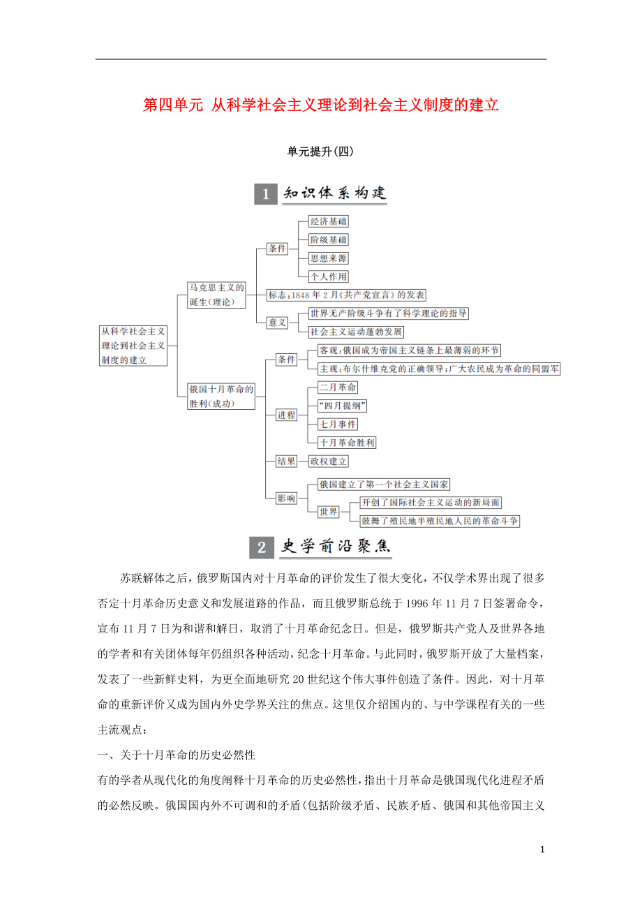 （江蘇專用）2019屆高考?xì)v史一輪復(fù)習(xí) 第四單元 從科學(xué)社會(huì)主義理論到社會(huì)主義制度的建立單元提升學(xué)案 新人教版_第1頁(yè)