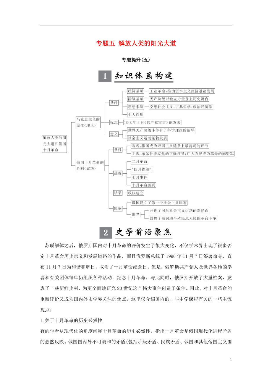 （江蘇專版）2019屆高考?xì)v史一輪復(fù)習(xí) 專題五 解放人類的陽光大道專題提升學(xué)案 人民版_第1頁