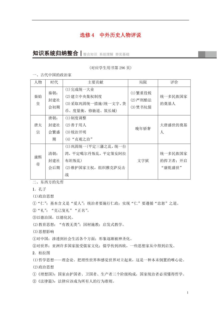 2019版高考历史一轮复习 选考部分 中外历史人物评说学案 北师大版选修4_第1页