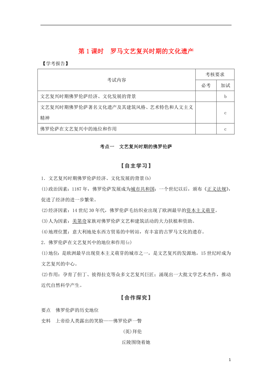 2018-2019版高中歷史 第4章 歐洲文藝復興時期的文化遺產(chǎn) 第1課時 羅馬文藝復興時期的文化遺產(chǎn)學案 新人教版選修6_第1頁