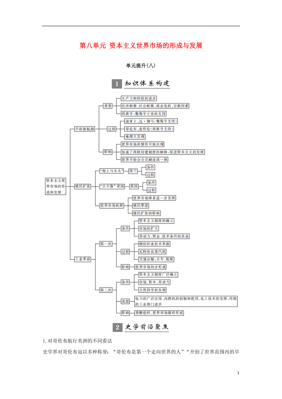 （江蘇專用）2019屆高考?xì)v史一輪復(fù)習(xí) 第八單元 資本主義世界市場的形成與發(fā)展單元提升學(xué)案 新人教版_第1頁