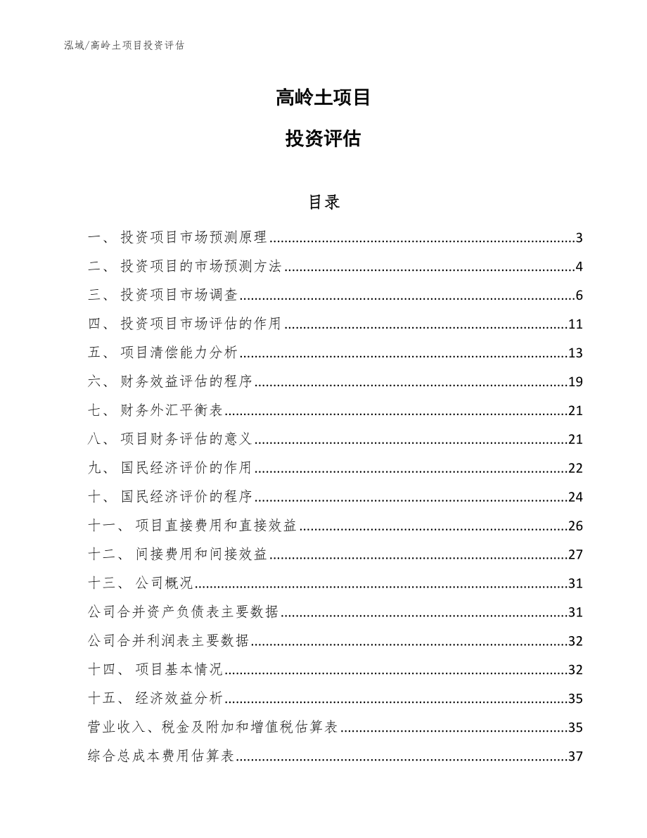 高岭土项目投资评估报告（范文）_第1页