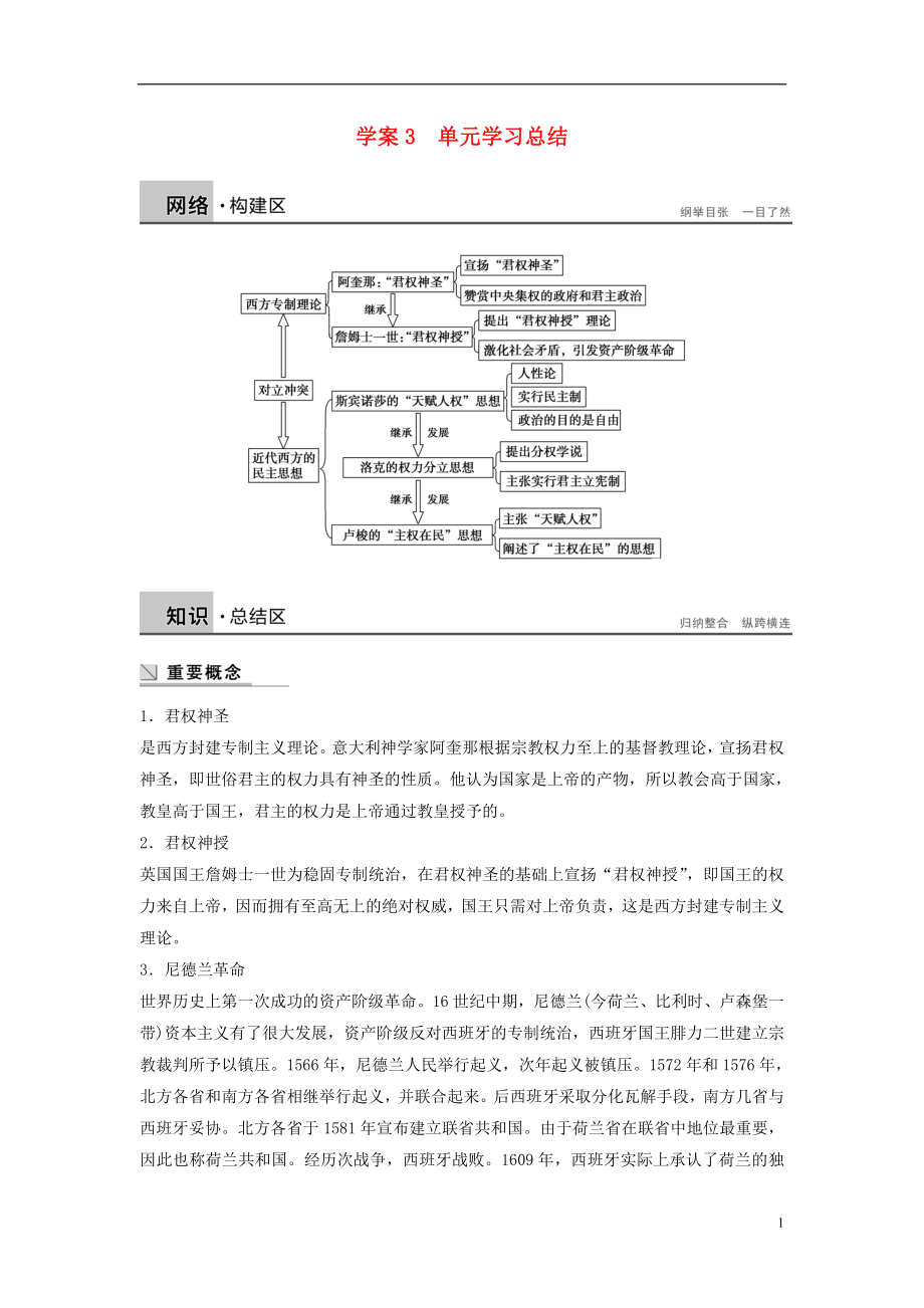 2015-2016學年高中歷史 第一單元 專制理論與民主思想的沖突學案 新人教版選修2_第1頁