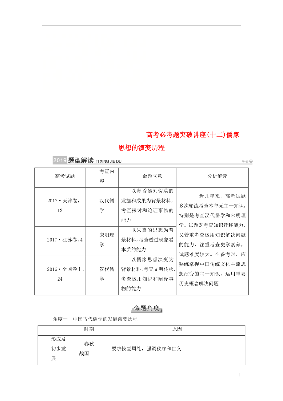 （全國(guó)通用版）2019版高考?xì)v史大一輪復(fù)習(xí) 第十二單元 中國(guó)傳統(tǒng)文化主流思想的演變 高考必考題突破講座12 儒家思想的演變歷程學(xué)案_第1頁(yè)