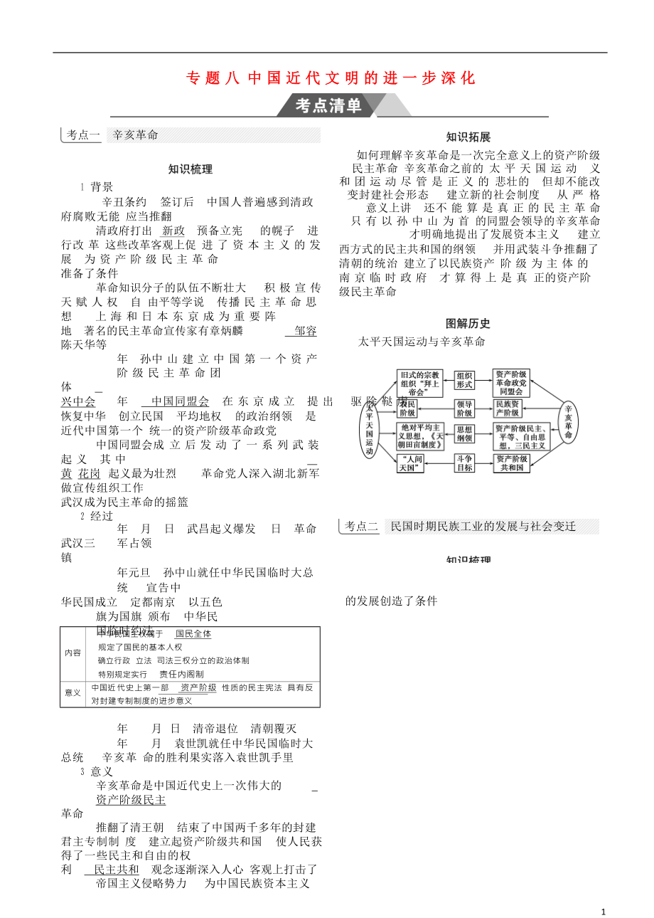 （全国通史版）2019高考历史总复习 专题八 中国近代文明的进一步深化学案_第1页