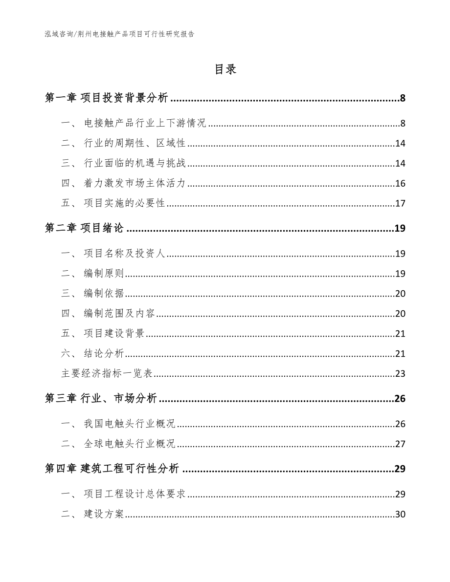 荆州电接触产品项目可行性研究报告_范文_第1页