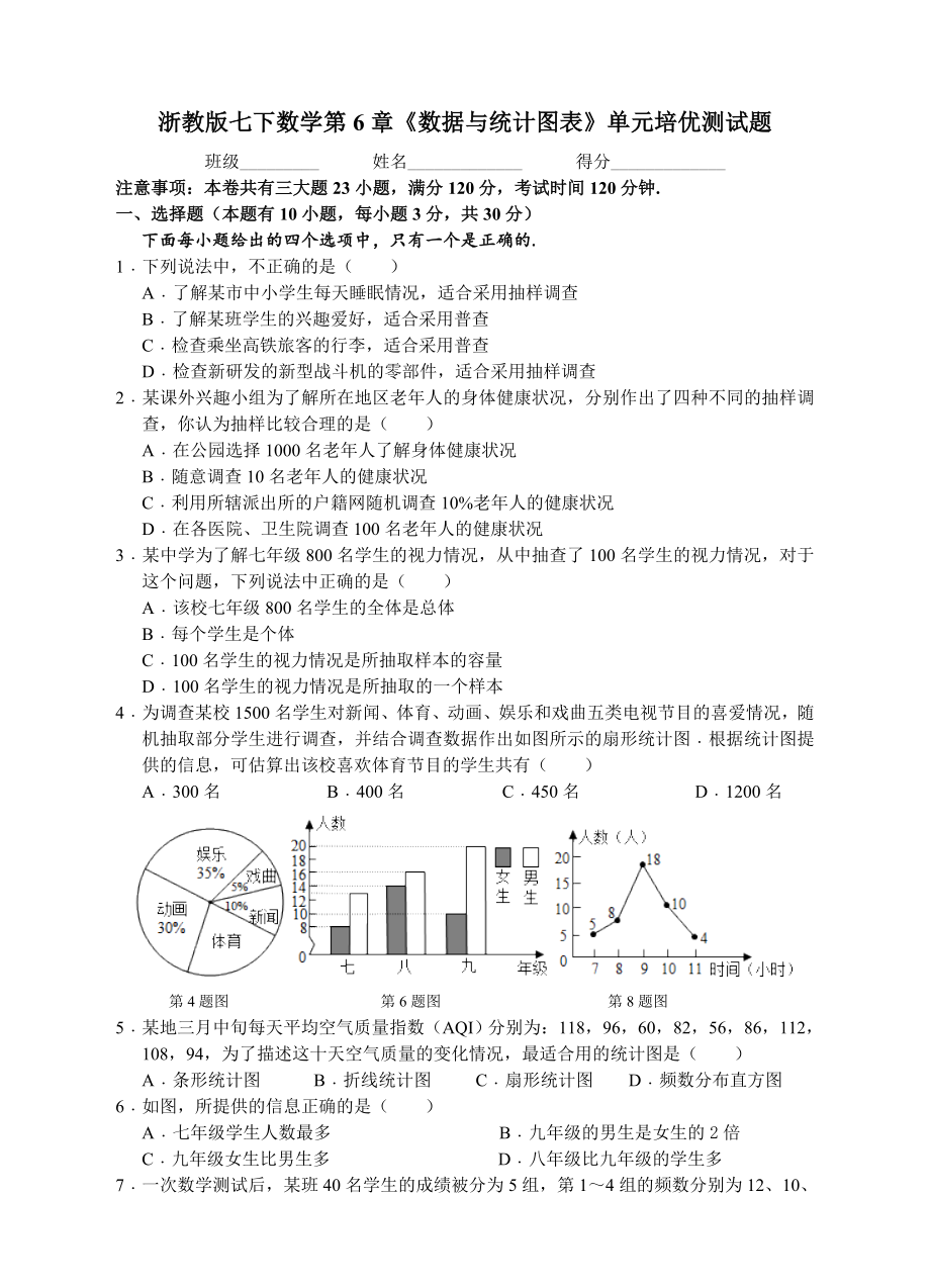 浙教版七级下第章《数据与统计图表》单元培优试题含答案_第1页