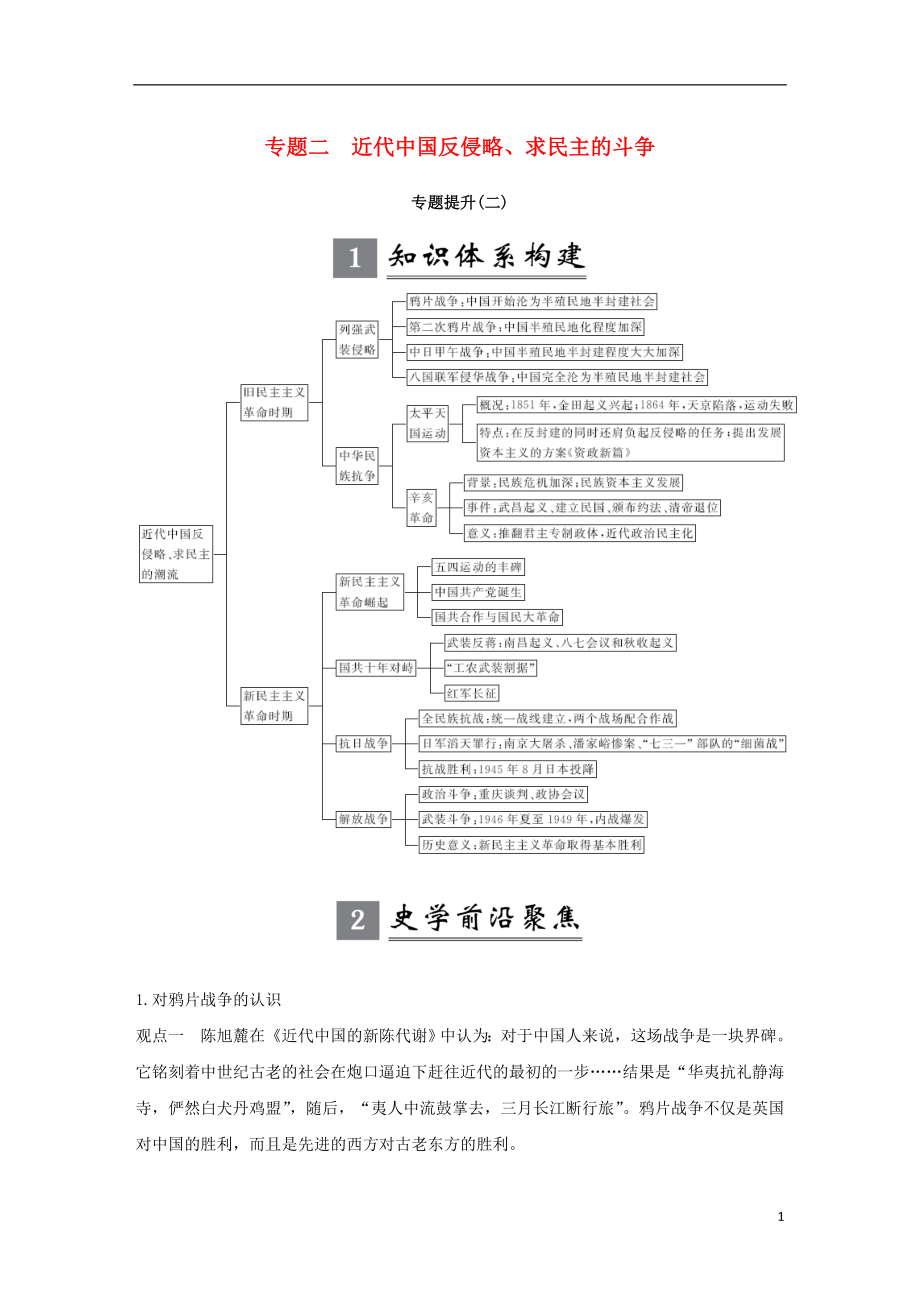 （江苏专版）2019届高考历史一轮复习 专题二 近代中国反侵略、求民主的斗争专题提升学案 人民版_第1页