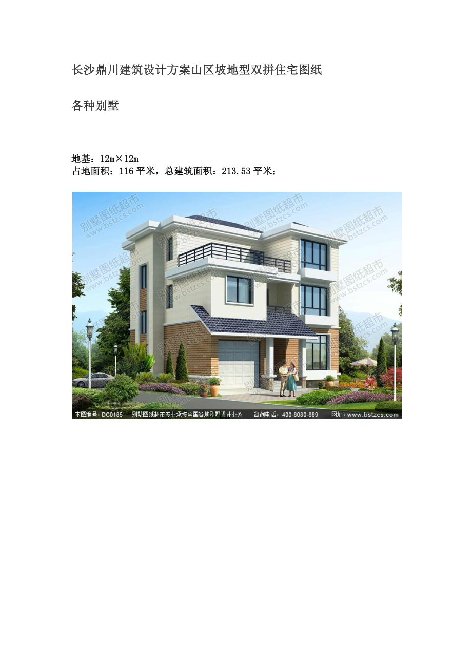 长沙鼎川建筑设计方案山区坡地型双拼住宅图纸_第1页