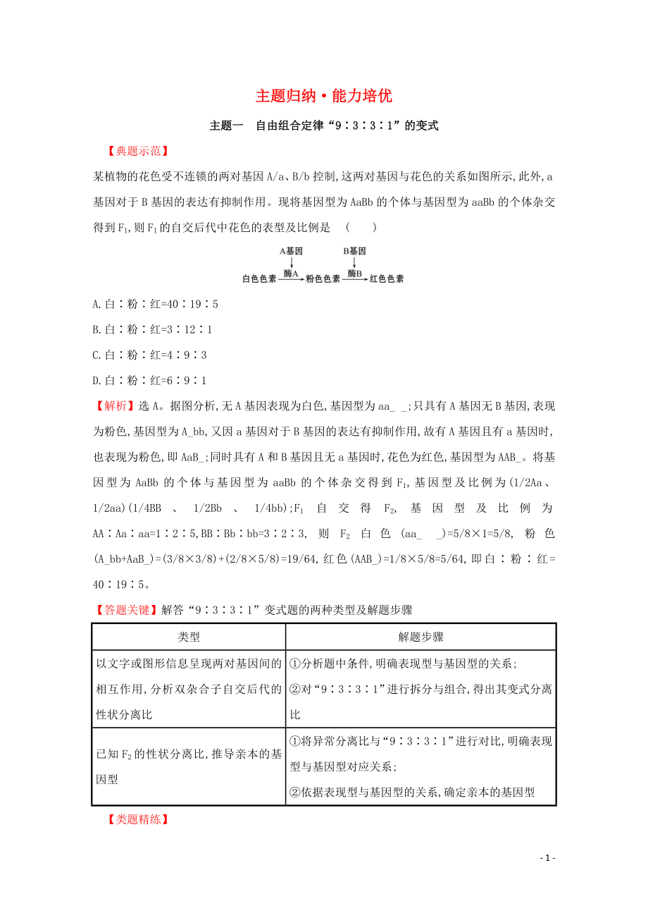 2020年新教材高中生物 1、2 主題歸納能力培優(yōu)（含解析）新人教版必修2_第1頁