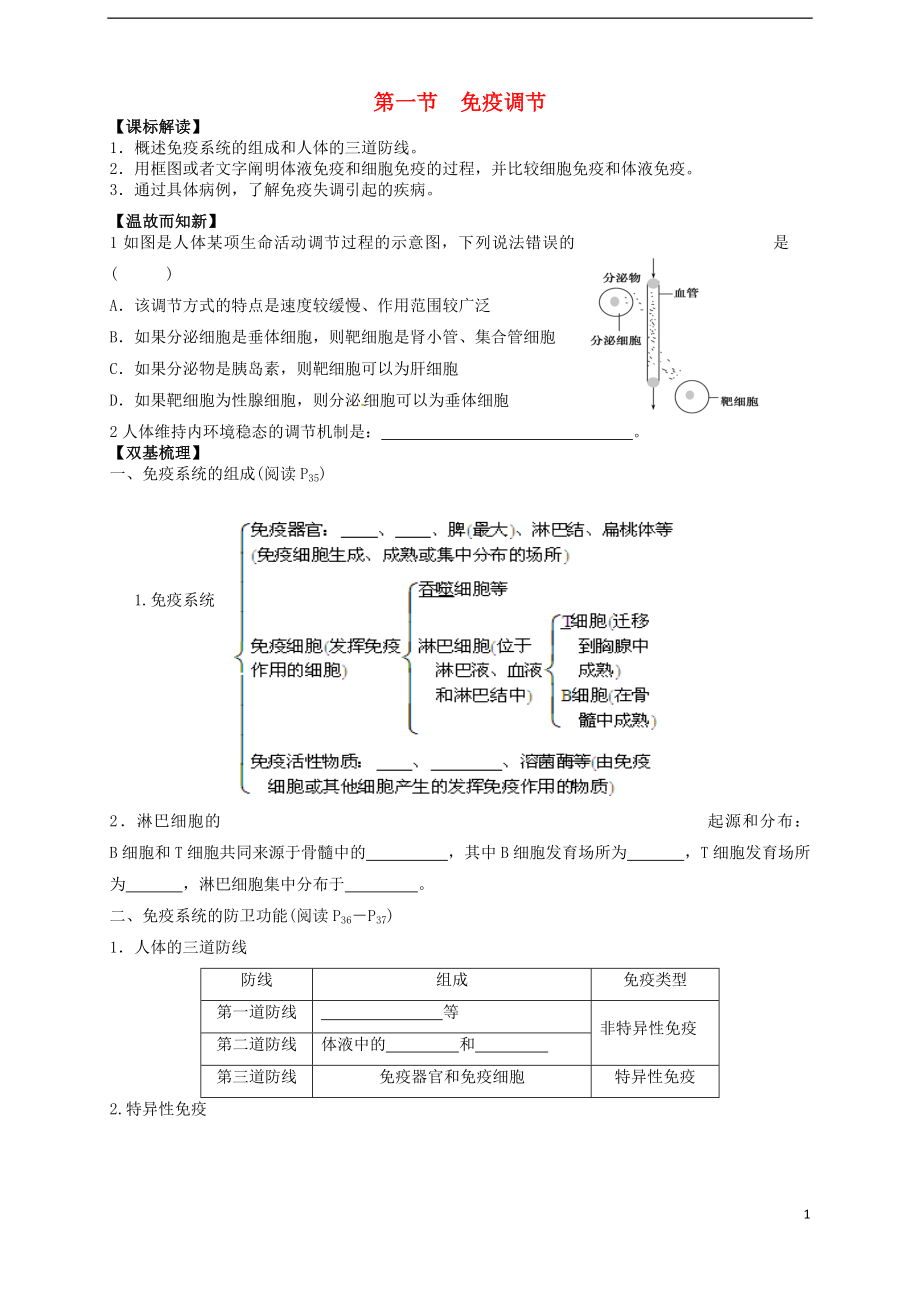 山東省武城縣第二中學(xué)高中生物 第二章 第4節(jié)《免疫調(diào)節(jié)》學(xué)案 新人教版必修3_第1頁