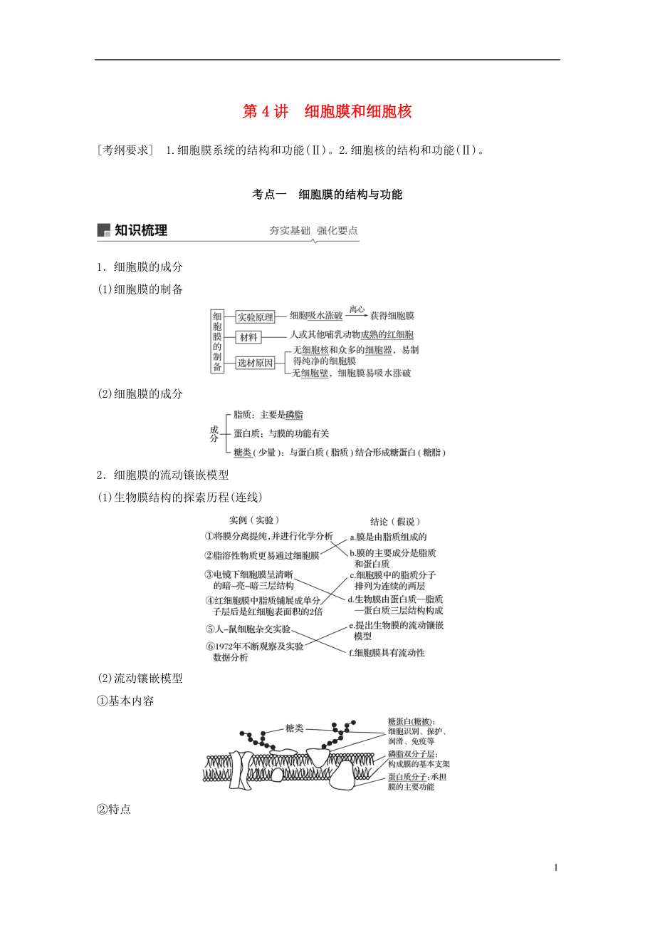 2018-2019學(xué)年高考生物大一輪復(fù)習(xí) 第二單元 細(xì)胞的基本結(jié)構(gòu)和物質(zhì)的運(yùn)輸 第4講 細(xì)胞膜和細(xì)胞核學(xué)案_第1頁