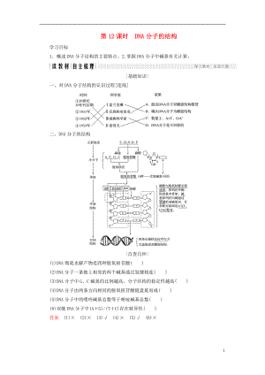 2017-2018學(xué)年高中生物 第四章 遺傳的分子基礎(chǔ) 第12課時(shí) DNA分子的結(jié)構(gòu)學(xué)案 蘇教版必修2