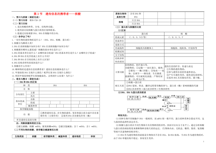 河南省鄭州市第五中學(xué)高考生物復(fù)習(xí) 第2章 第3節(jié) 遺傳信息的攜帶者-核酸導(dǎo)學(xué)案 新人教版必修1_第1頁