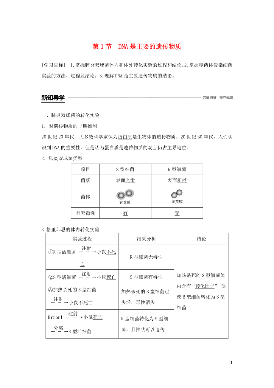 2018-2019學(xué)年高中生物 第3章 基因的本質(zhì) 第1節(jié) DNA分子的結(jié)構(gòu)學(xué)案 新人教版必修2_第1頁