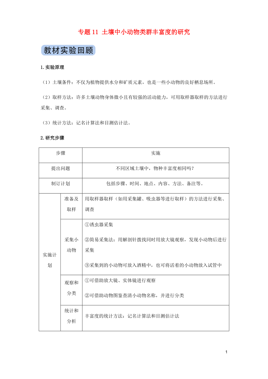 2020年高考生物實(shí)驗(yàn)突破 專題11 土壤中小動(dòng)物類群豐富度的研究（含解析）_第1頁(yè)