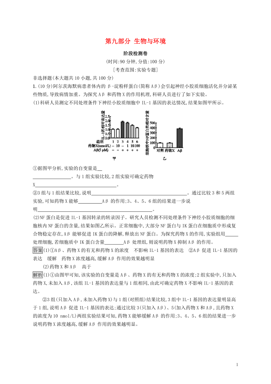 （浙江专用）2020版高考生物大一轮复习 第九部分 生物与环境阶段检测卷_第1页