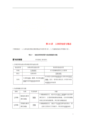 2019版生物高考大一輪復(fù)習(xí) 第八單元 生物界是一個(gè)相對穩(wěn)定的生命系統(tǒng)及生物個(gè)體的內(nèi)環(huán)境與穩(wěn)態(tài) 第24講 人體的免疫與穩(wěn)態(tài)學(xué)案 北師大版