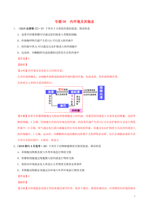 2019年高考生物 高考真題和模擬題分項(xiàng)匯編 專題08 內(nèi)環(huán)境及其穩(wěn)態(tài)（含解析）