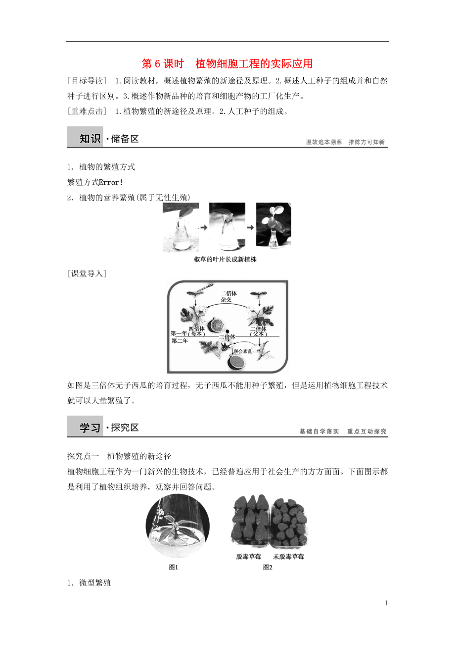 2015-2016學(xué)年高中生物 專(zhuān)題二 細(xì)胞工程 第6課時(shí) 植物細(xì)胞工程的實(shí)際應(yīng)用學(xué)案 新人教版選修3_第1頁(yè)