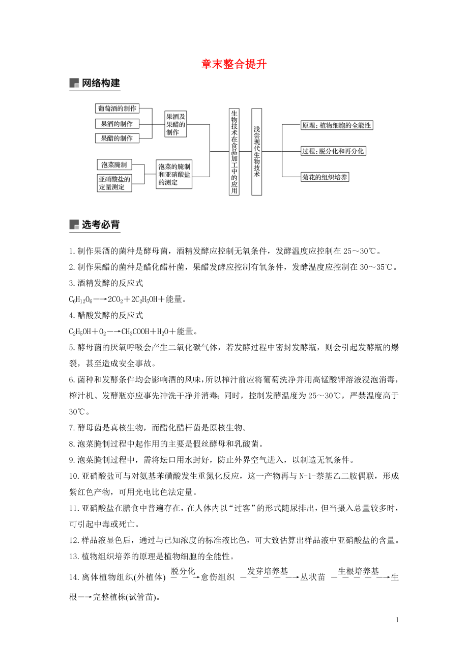 2019-2020學(xué)年高中生物 第4部分 淺嘗現(xiàn)代生物技術(shù) 章末整合提升學(xué)案 浙科版選修1_第1頁