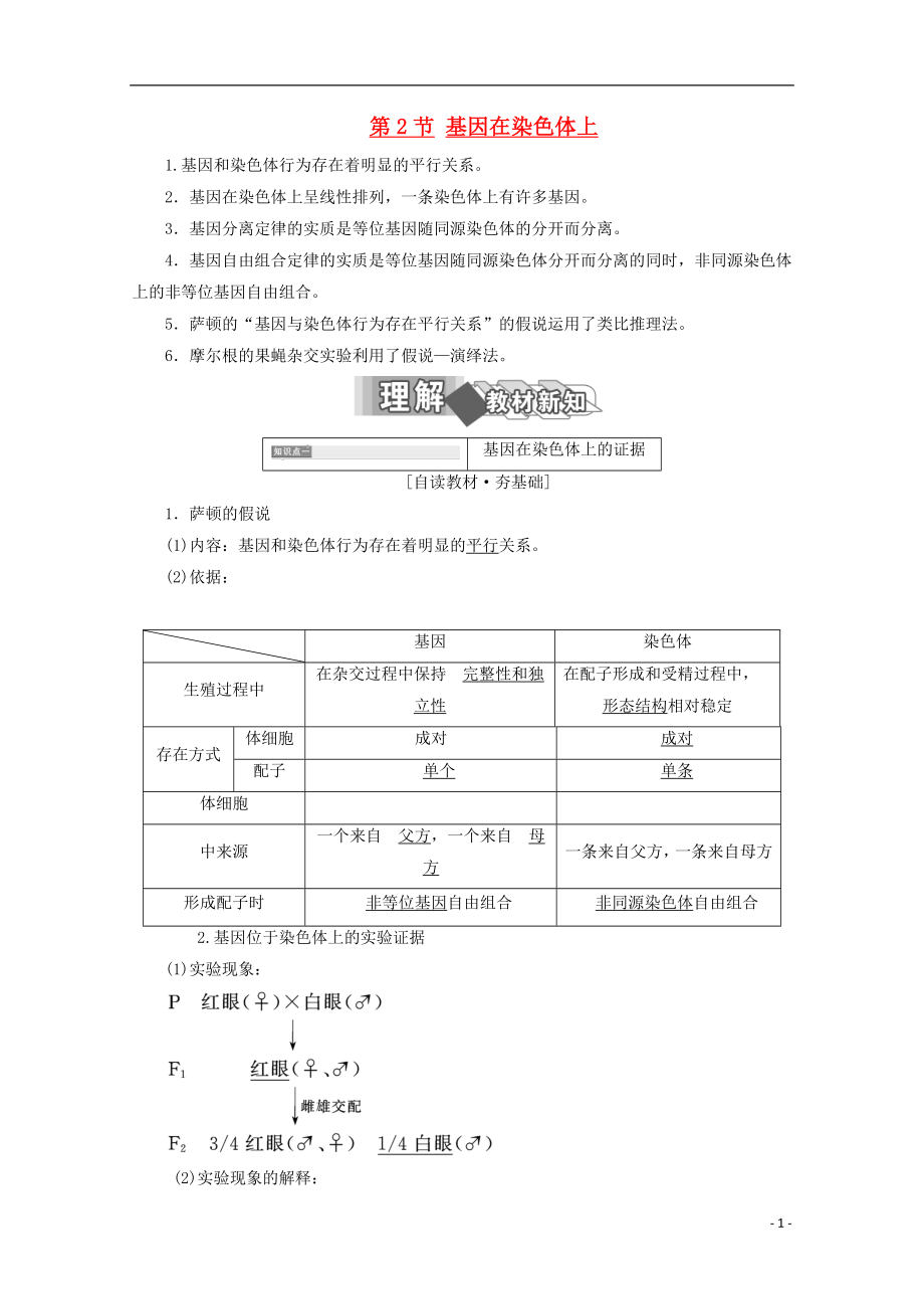 2017-2018學(xué)年高中生物 第2章 基因和染色體的關(guān)系 第2節(jié) 基因在染色體上學(xué)案 新人教版必修2_第1頁